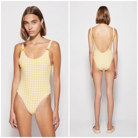 JONATHAN SIMKHAI Rosabel Seersucker One Piece Swimsuit Daffodil Plaid Large NWT - Picture 3 of 16